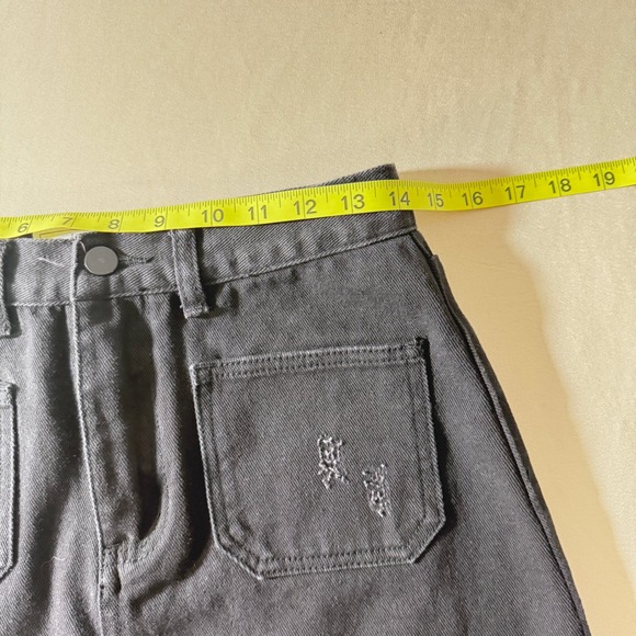 Anthropologie SAGE THE LABEL Distressed Denim Mini Skirt Black Raw Hem Size M - Picture 2 of 12